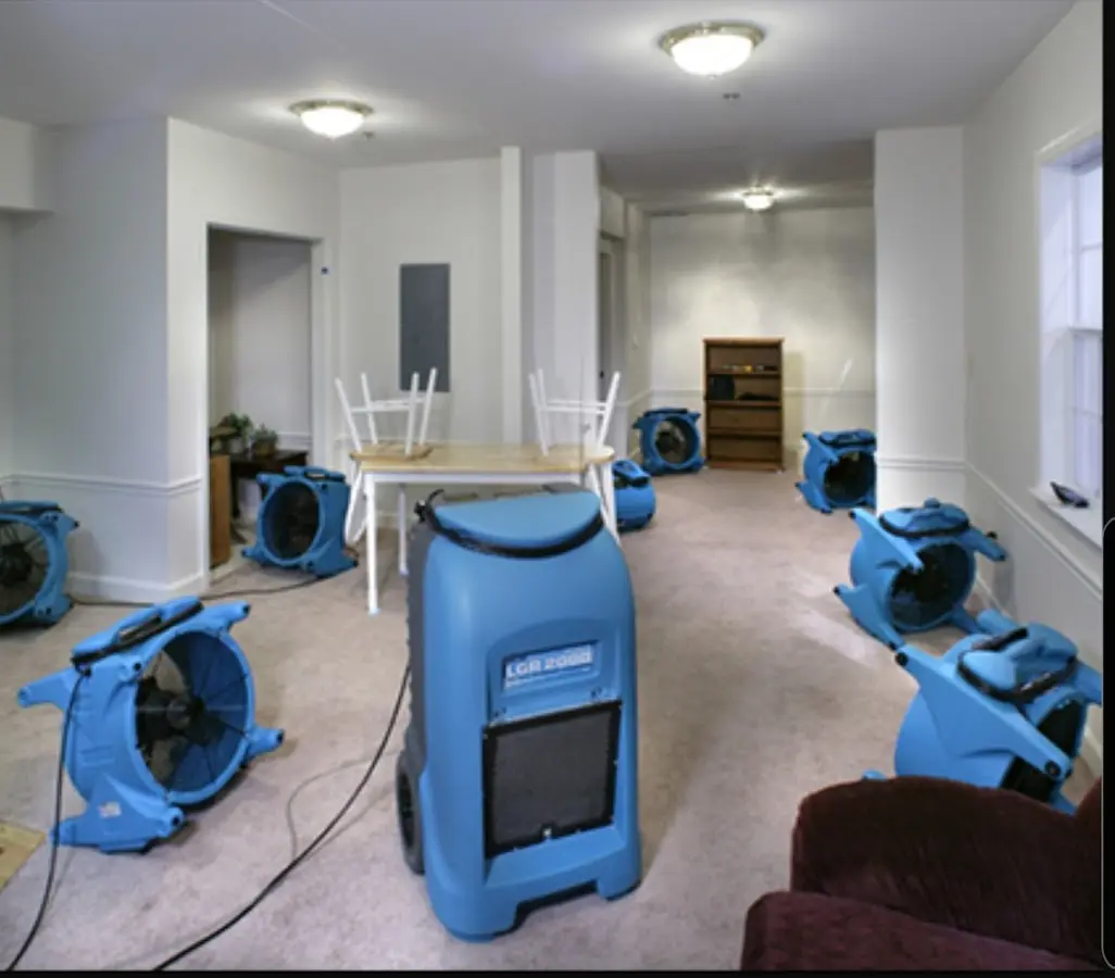 Air movers and dehumidifier setup for Water Extraction & Removal in Westbury